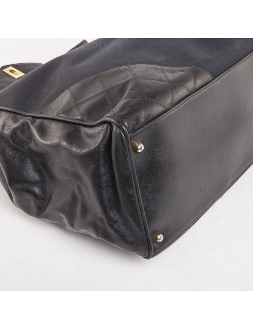 Vintage canvas and black leather CHANEL bag
