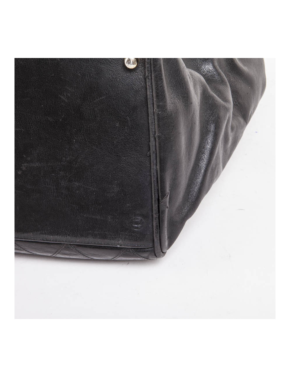 Vintage canvas and black leather CHANEL bag