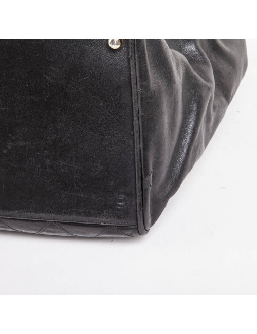 Sac vintage CHANEL toile et cuir noir