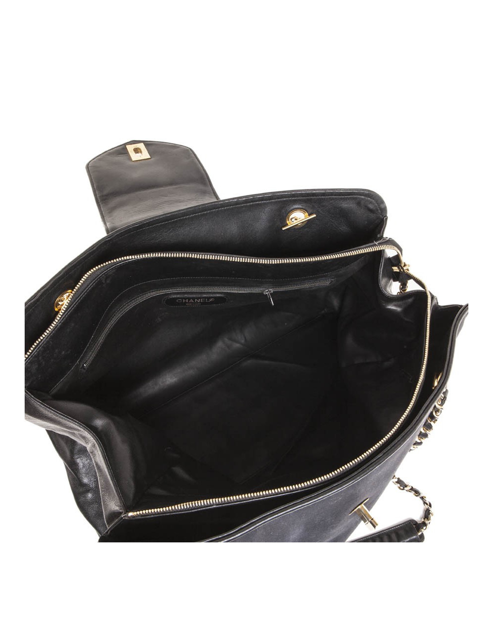 Vintage canvas and black leather CHANEL bag