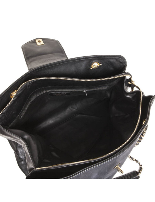 Sac vintage CHANEL toile et cuir noir