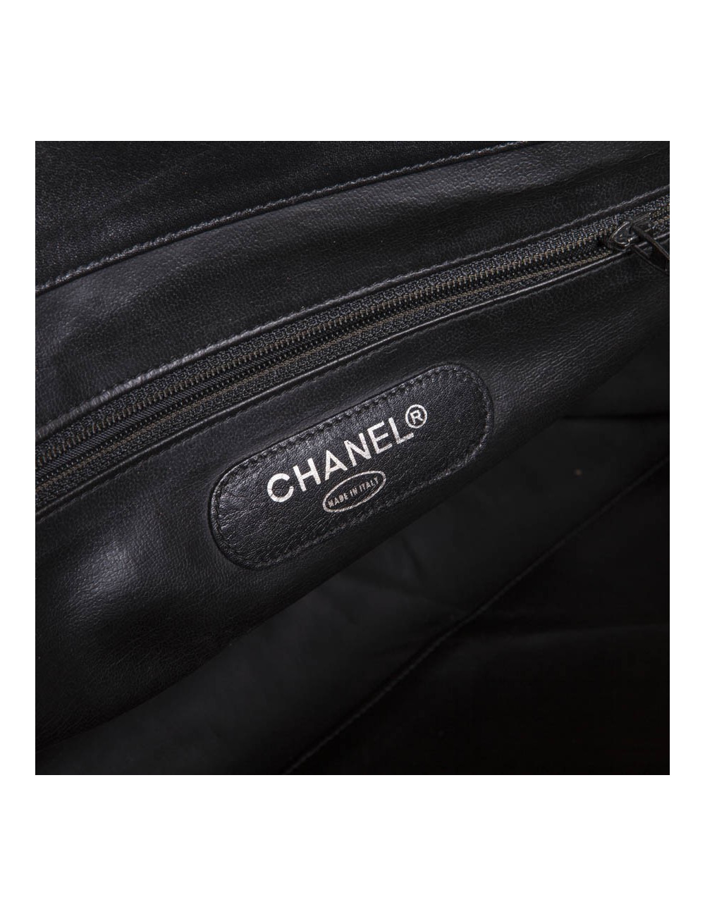 Sac vintage CHANEL toile et cuir noir