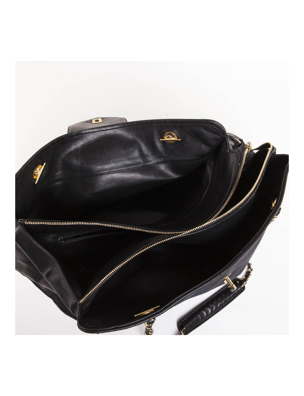 Vintage canvas and black leather CHANEL bag