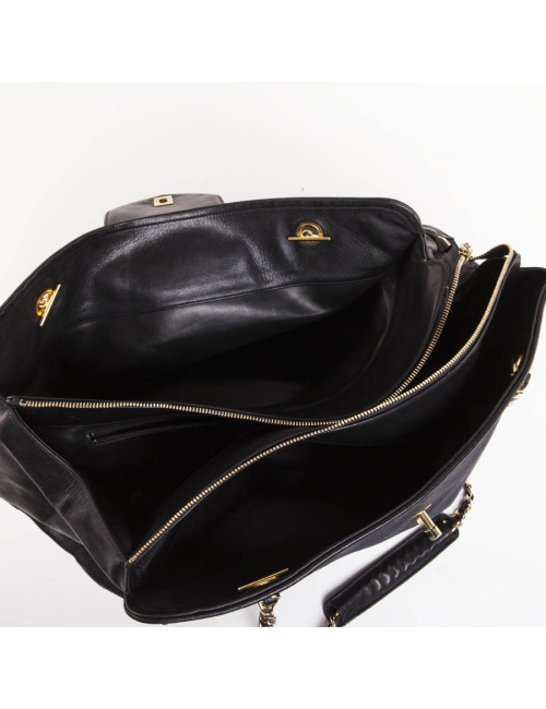 Sac vintage CHANEL toile et cuir noir