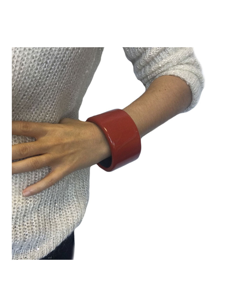 HERMES cuff bracelet in dark orange lacquered wood