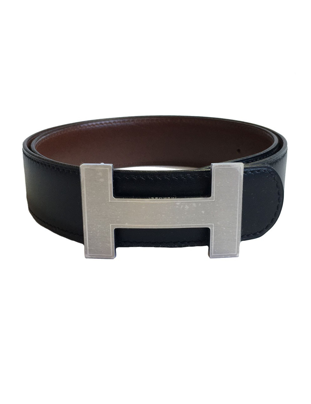 xxx Ceinture H HERMES réversible en cuir noir et marron