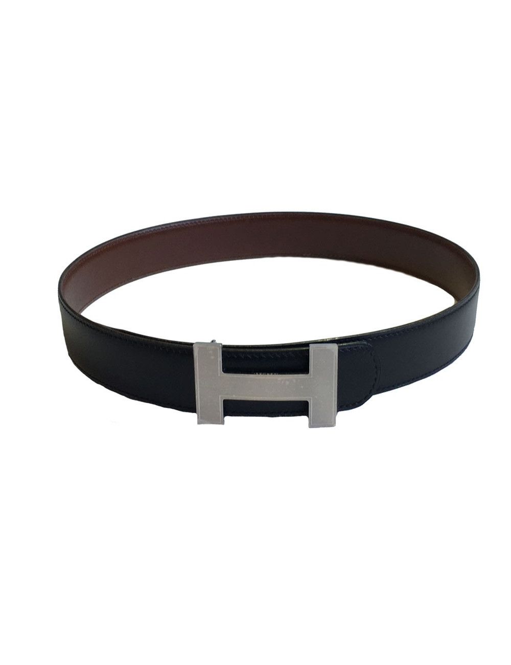 xxx Ceinture H HERMES réversible en cuir noir et marron