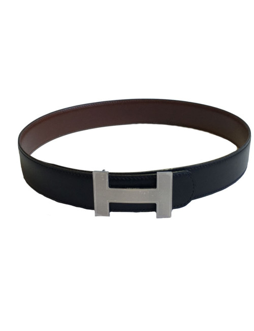 xxx Ceinture H HERMES réversible en cuir noir et marron
