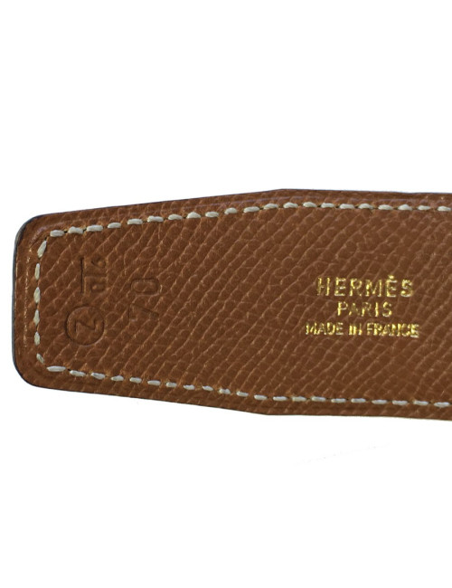 Ceinture H HERMES réversible en cuir box noir et cuir courchevel gold