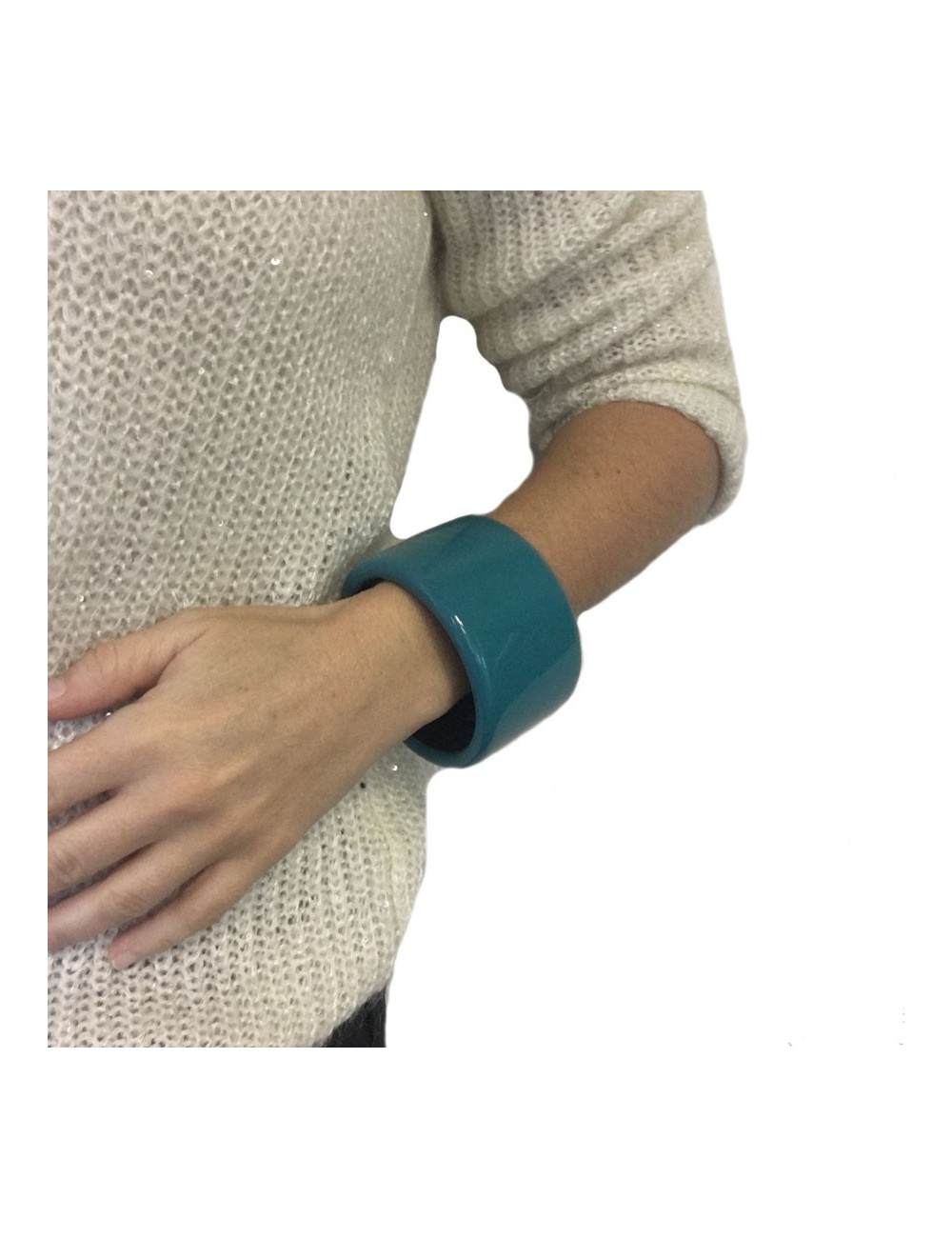 Bracelet HERMÈS en bois laqué bleu paon