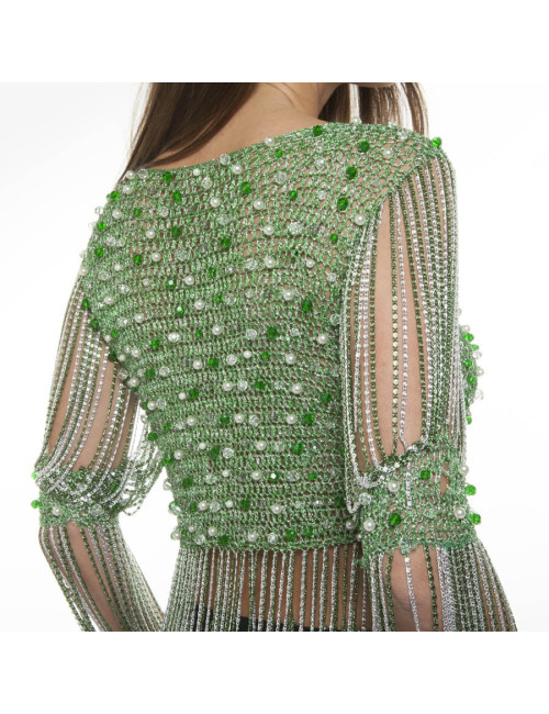 Top AZZARO Vintage en crochet lurex vert et argent