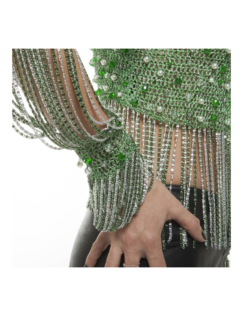 Top AZZARO Vintage en crochet lurex vert et argent