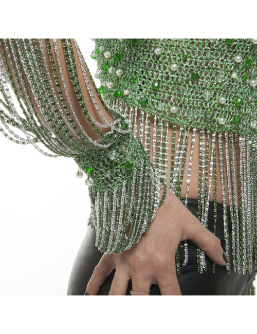 Top AZZARO Vintage en crochet lurex vert et argent