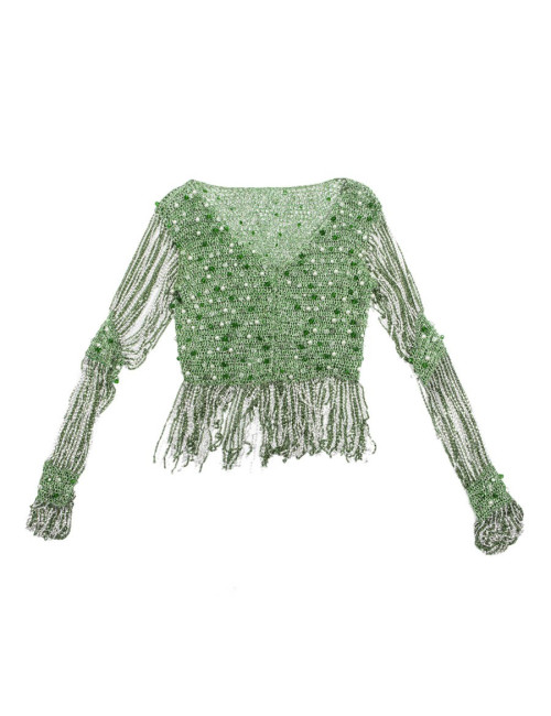 Top AZZARO Vintage en crochet lurex vert et argent