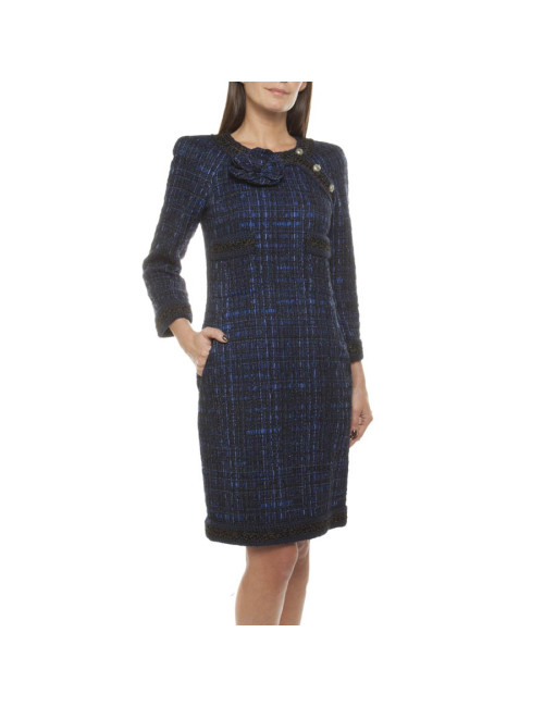 CHANEL 'Paris-Shanghai' dress in silk blue tweed and wool size 38EU
