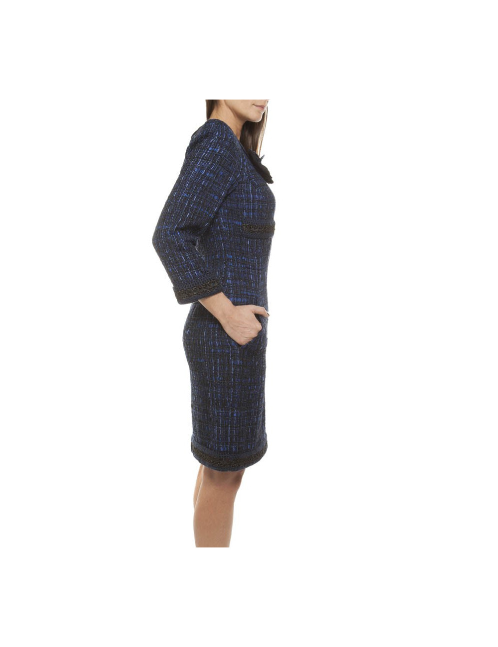 CHANEL 'Paris-Shanghai' dress in silk blue tweed and wool size 38EU
