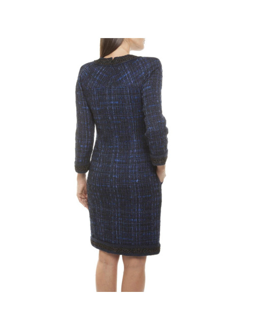 CHANEL 'Paris-Shanghai' dress in silk blue tweed and wool size 38EU