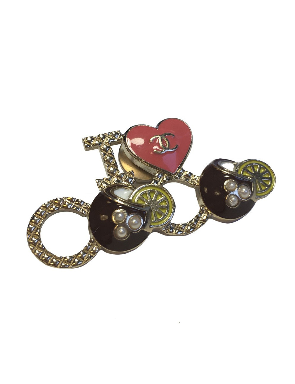 2017 Pin's CHANEL en métal doré "I love COCO"