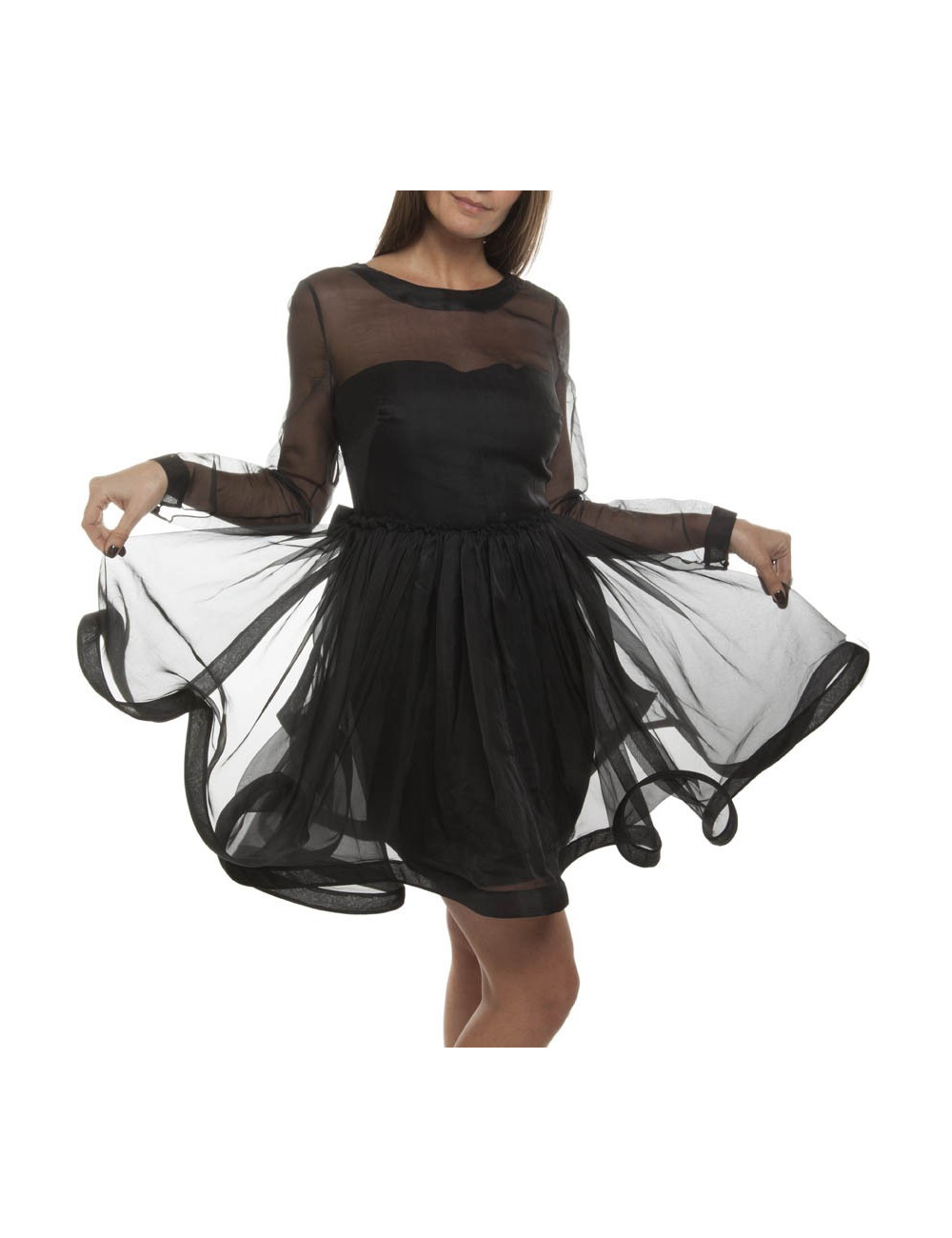 Robe cocktail VALENTINO organza noire à volants