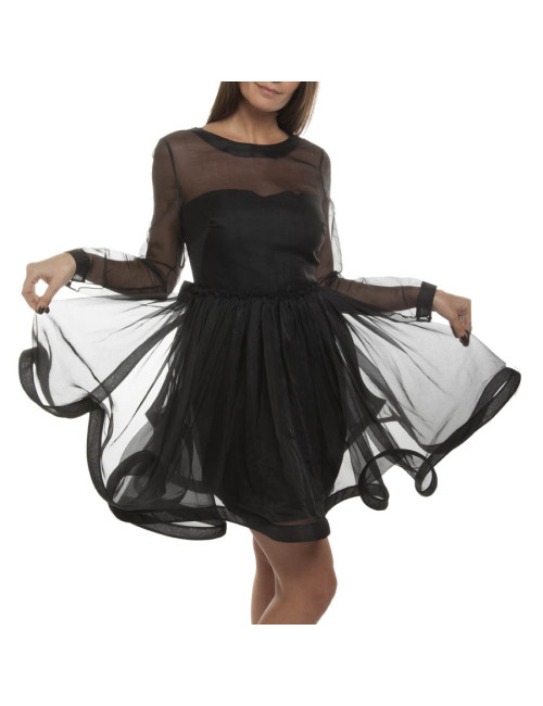 Robe cocktail VALENTINO organza noire à volants