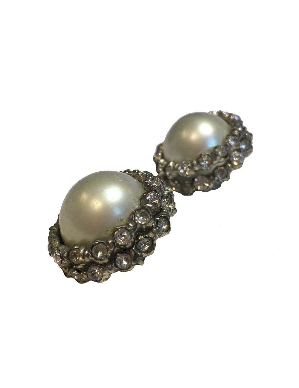 Boucles d'oreille clips CHANEL perle nacrée Vintage