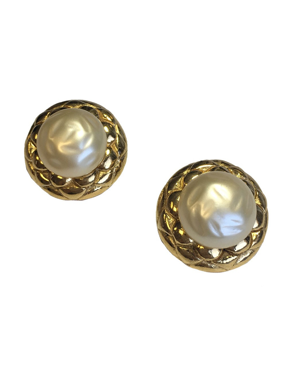 Boucles d'oreille clips CHANEL perle nacrée Vintage