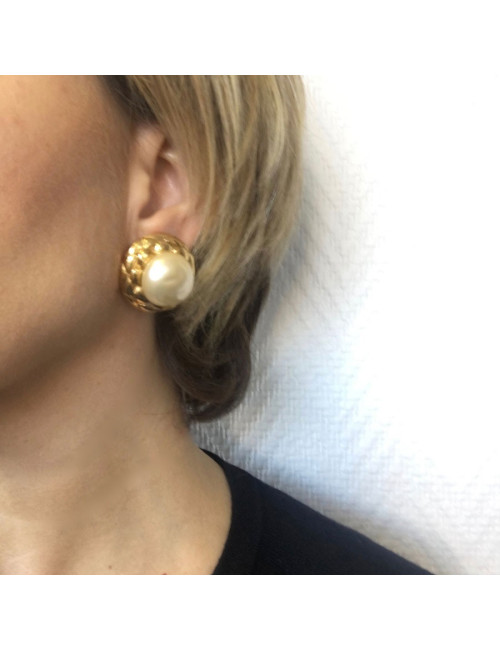 Clips CHANEL Vintage Pearl Pearl Earrings