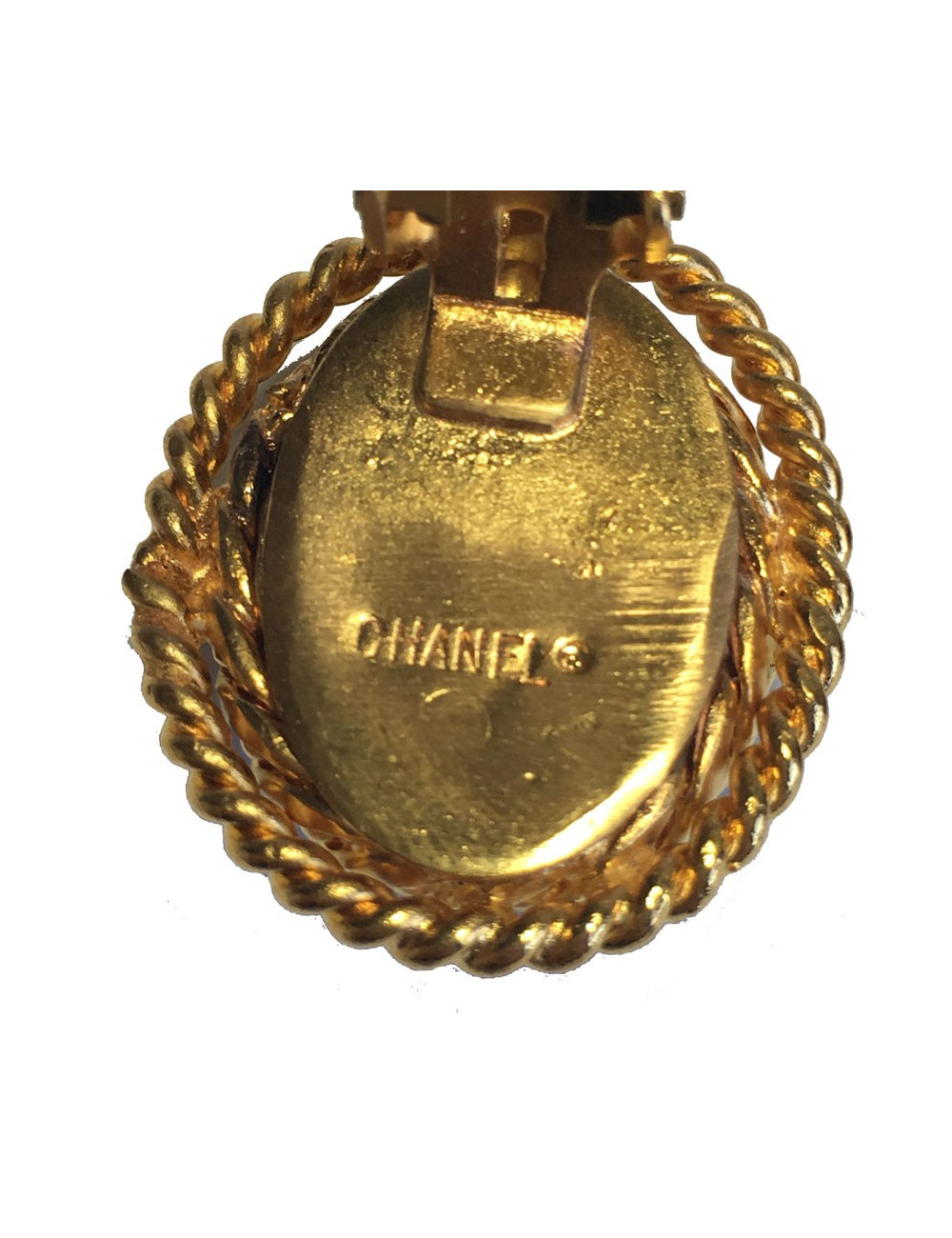 Boucles d'oreille clips CHANEL cabochon vert Vintage