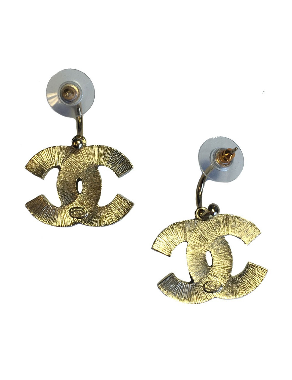 Boucles d'oreilles CHANEL CC noir perlés et métal doré