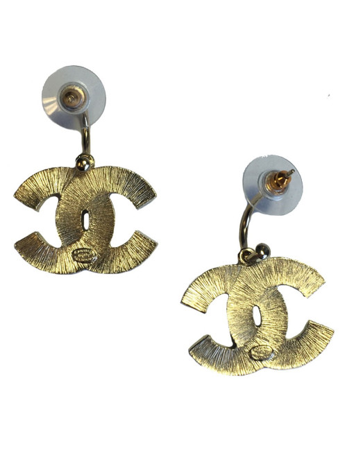 Boucles d'oreilles CHANEL CC noir perlés et métal doré