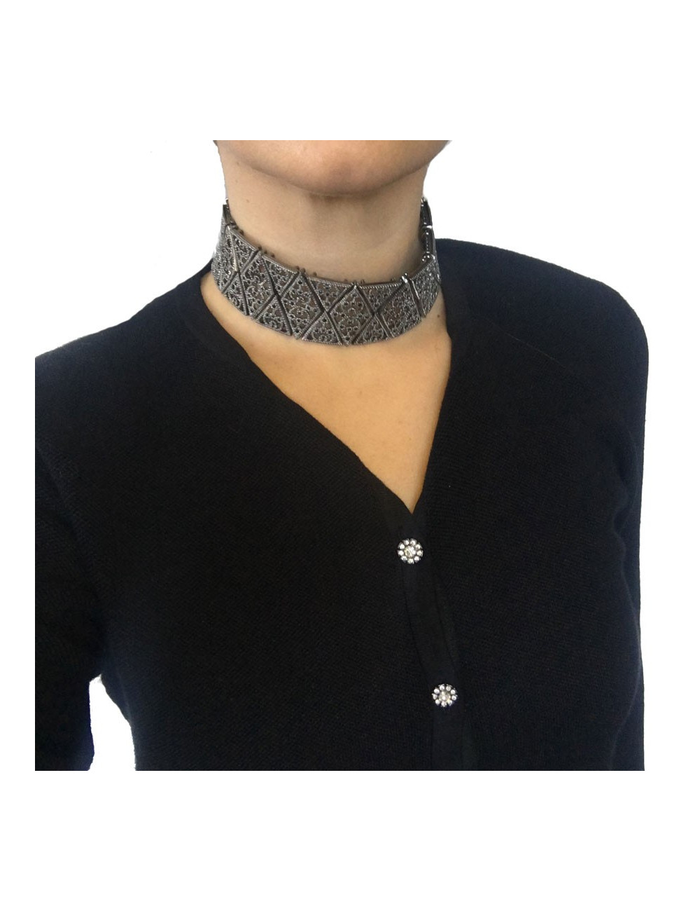 Collier CHRISTIAN DIOR métal argent vieilli 