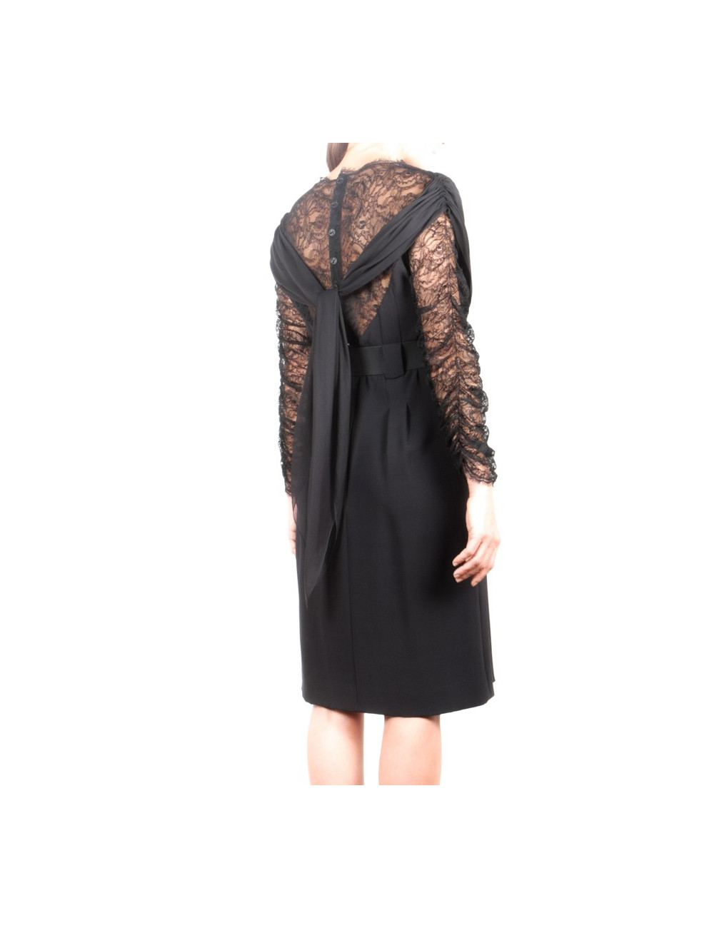 CHANEL T 38 cocktail silk and Black Lace dress