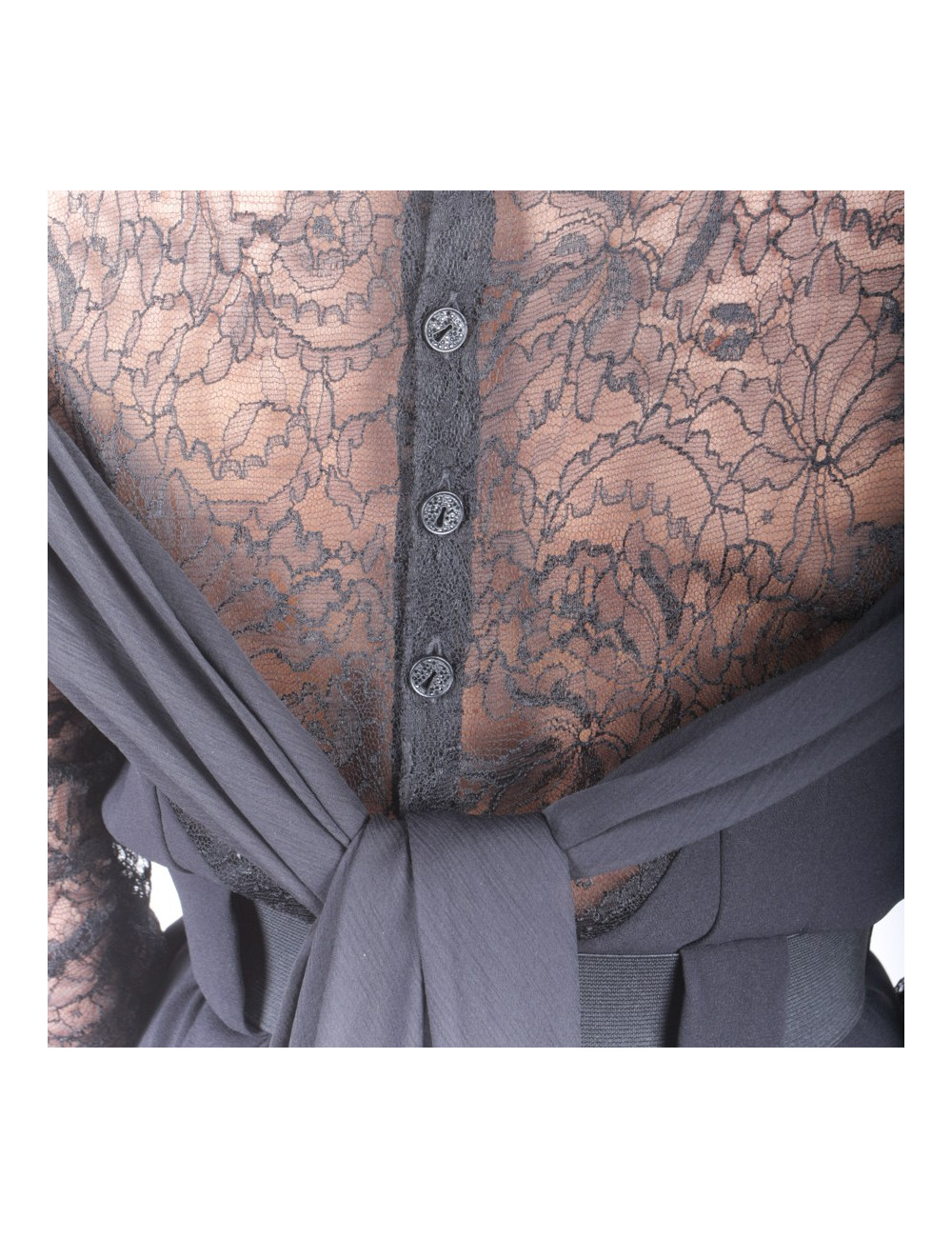 Robe de cocktail CHANEL T 36 en soie et dentelle noire