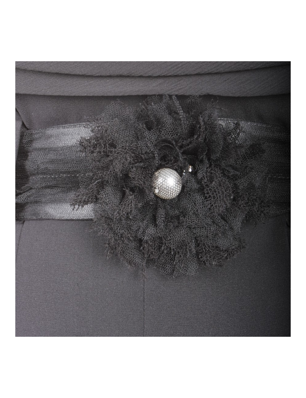 Robe de cocktail CHANEL T 36 en soie et dentelle noire