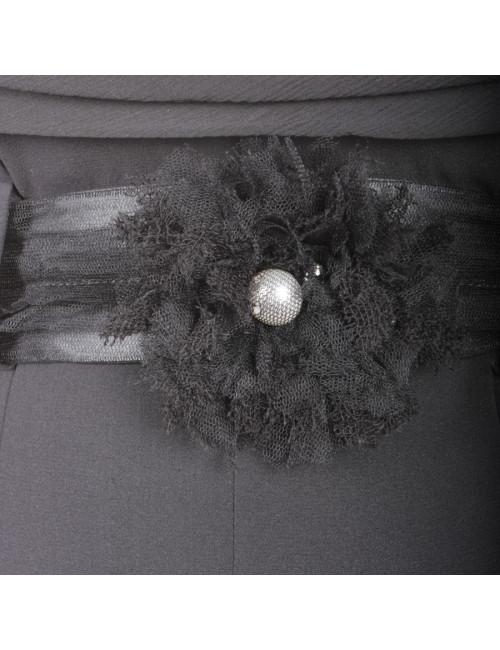 CHANEL T 38 cocktail silk and Black Lace dress