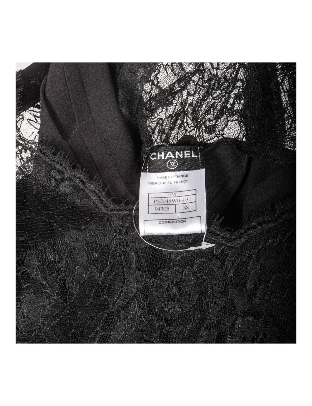 Robe de cocktail CHANEL T 36 en soie et dentelle noire