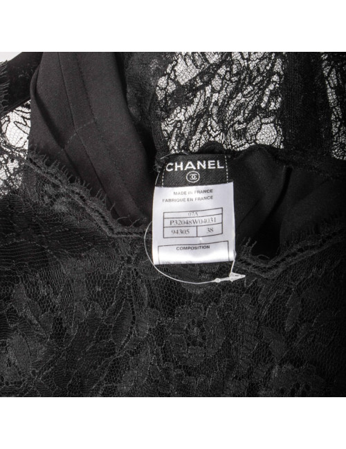CHANEL T 38 cocktail silk and Black Lace dress