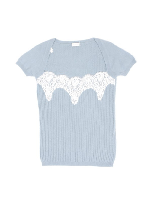Pullover VALENTINO bleu clair et dentelle