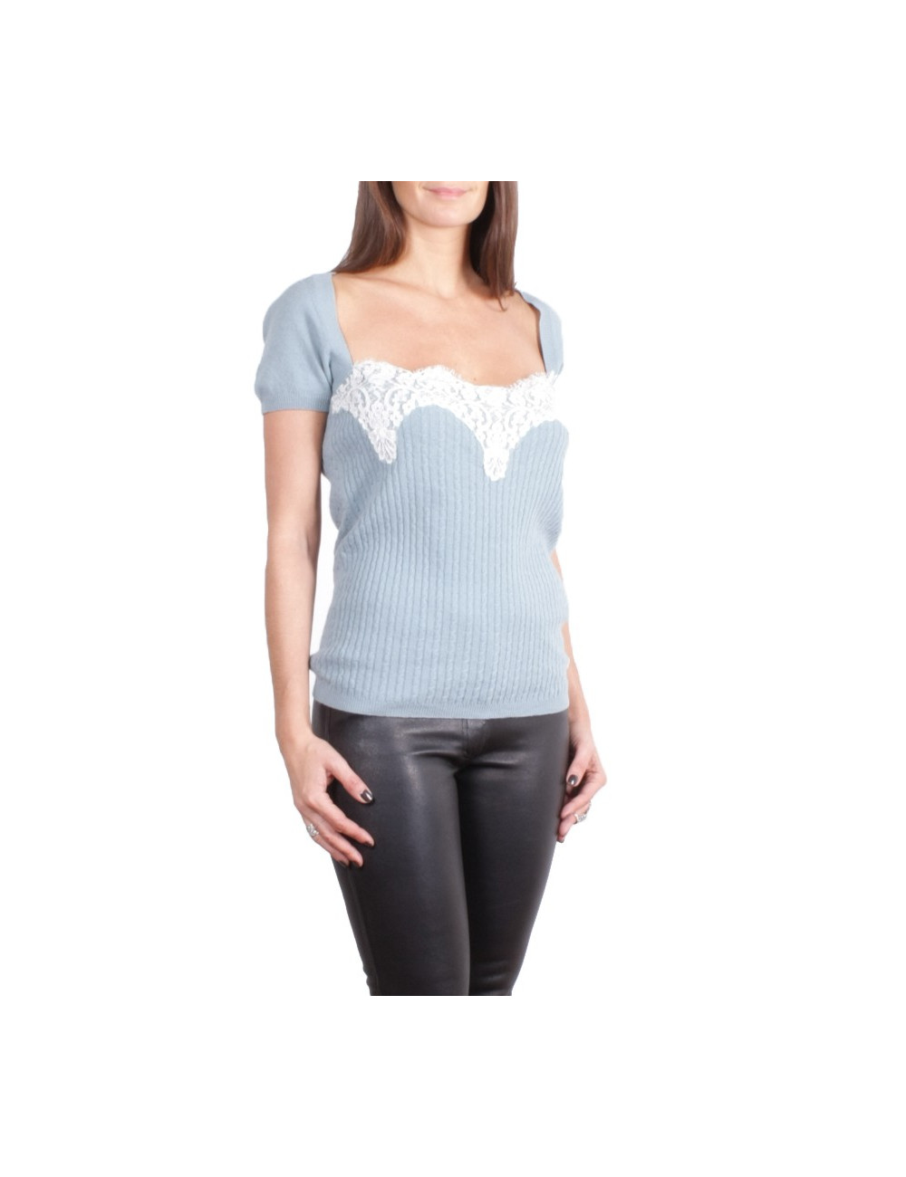 Pullover VALENTINO bleu clair et dentelle