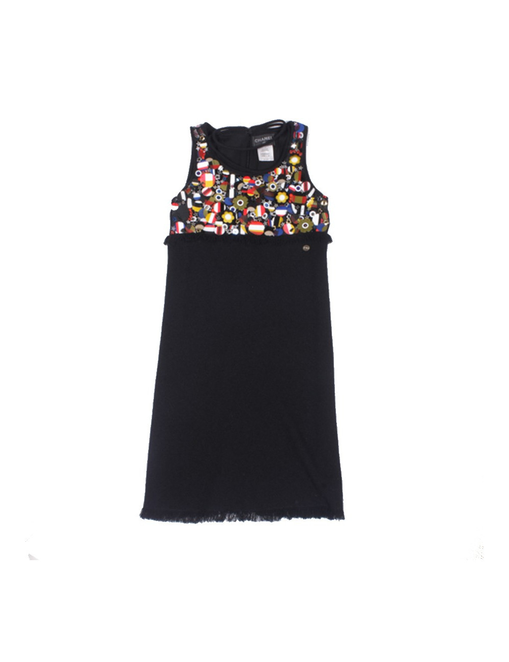 CHANEL dress in black wool and flags embroidery size 38EU