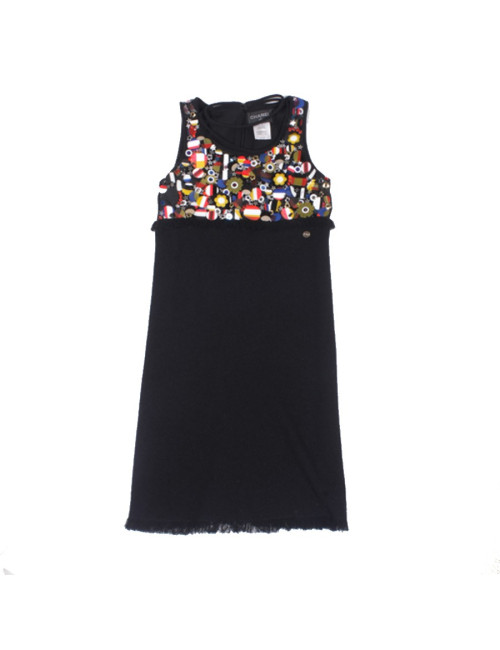CHANEL dress in black wool and flags embroidery size 38EU
