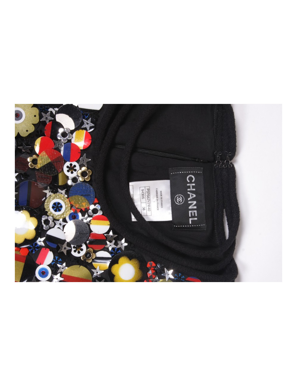 CHANEL dress in black wool and flags embroidery size 38EU