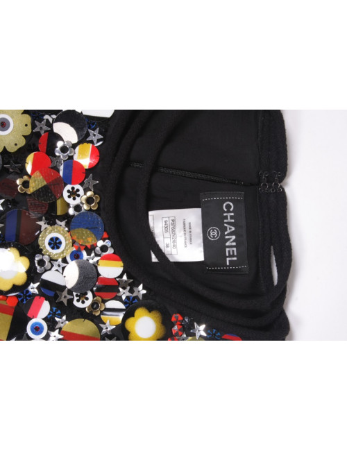 CHANEL dress in black wool and flags embroidery size 38EU