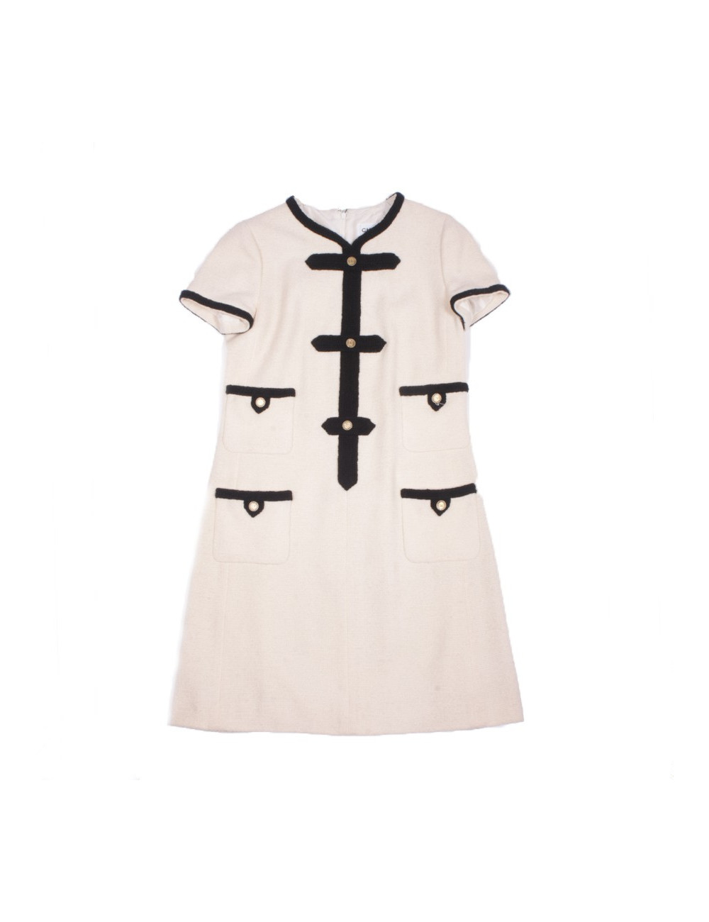 CHANEL T 38 EN ivory and black tweed dress