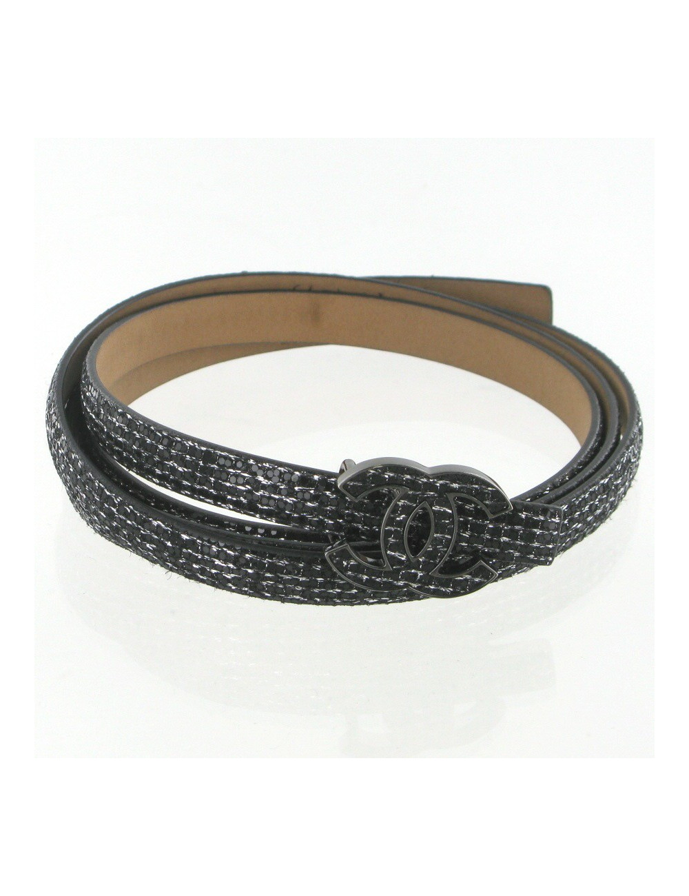 Ceinture CC à paillettes noires CHANEL