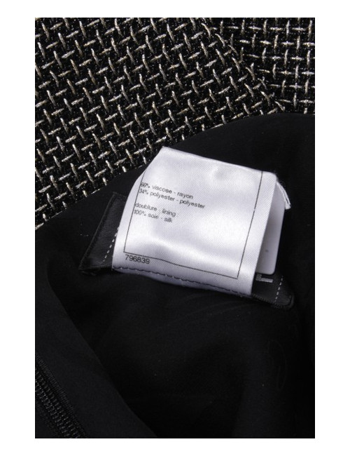 Robe CHANEL T 34 fils lamés argent et noir 
