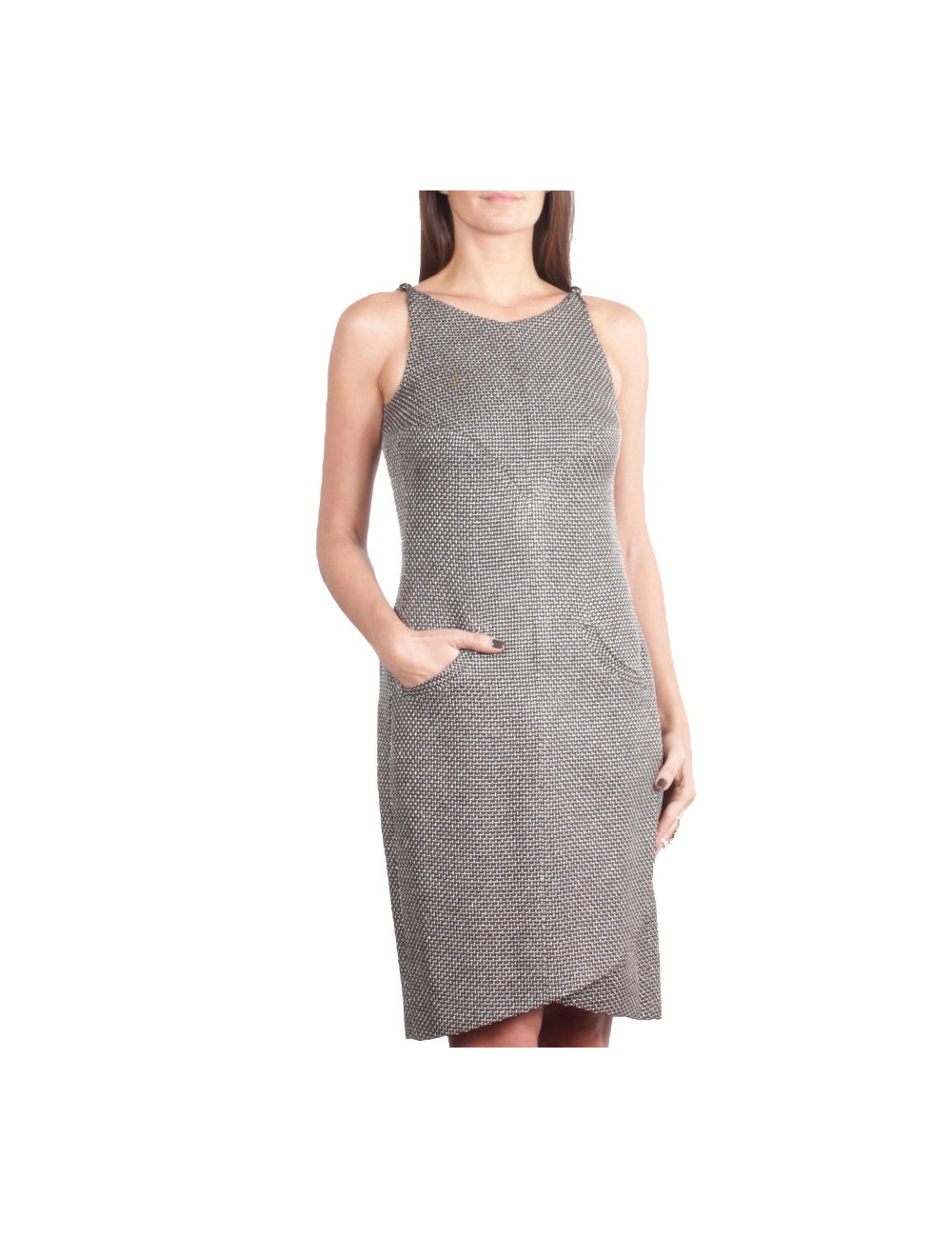 Robe CHANEL T 34 fils lamés argent et noir 