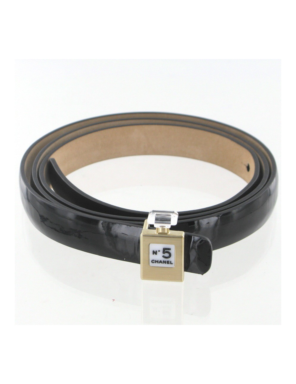 Ceinture en cuir vernis noir CHANEL