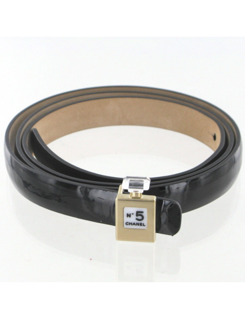 Ceinture en cuir vernis noir CHANEL