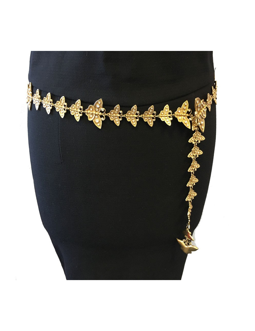 Ceinture CHRISTIAN DIOR Couture vintage en métal doré et strass